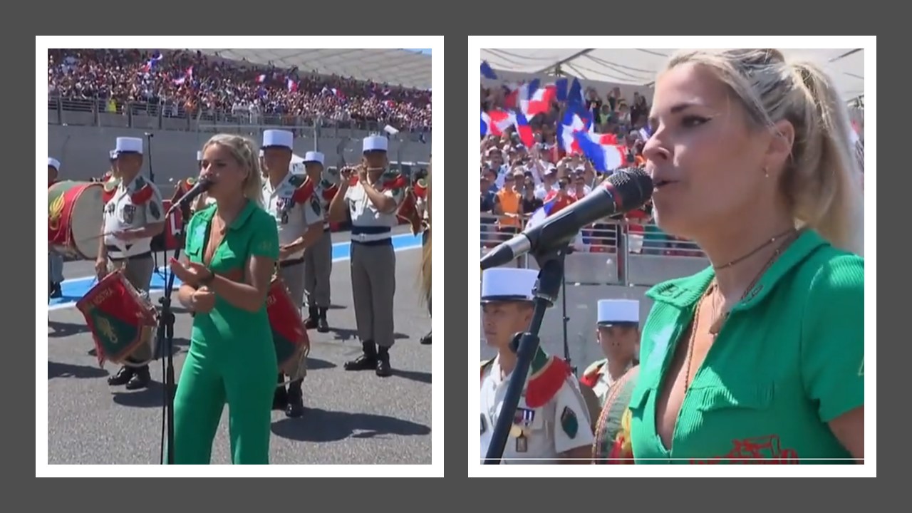 Sophie Tapie interprète La Marseillaise au Grand Prix de France de Formule 1. Réécoutez la !