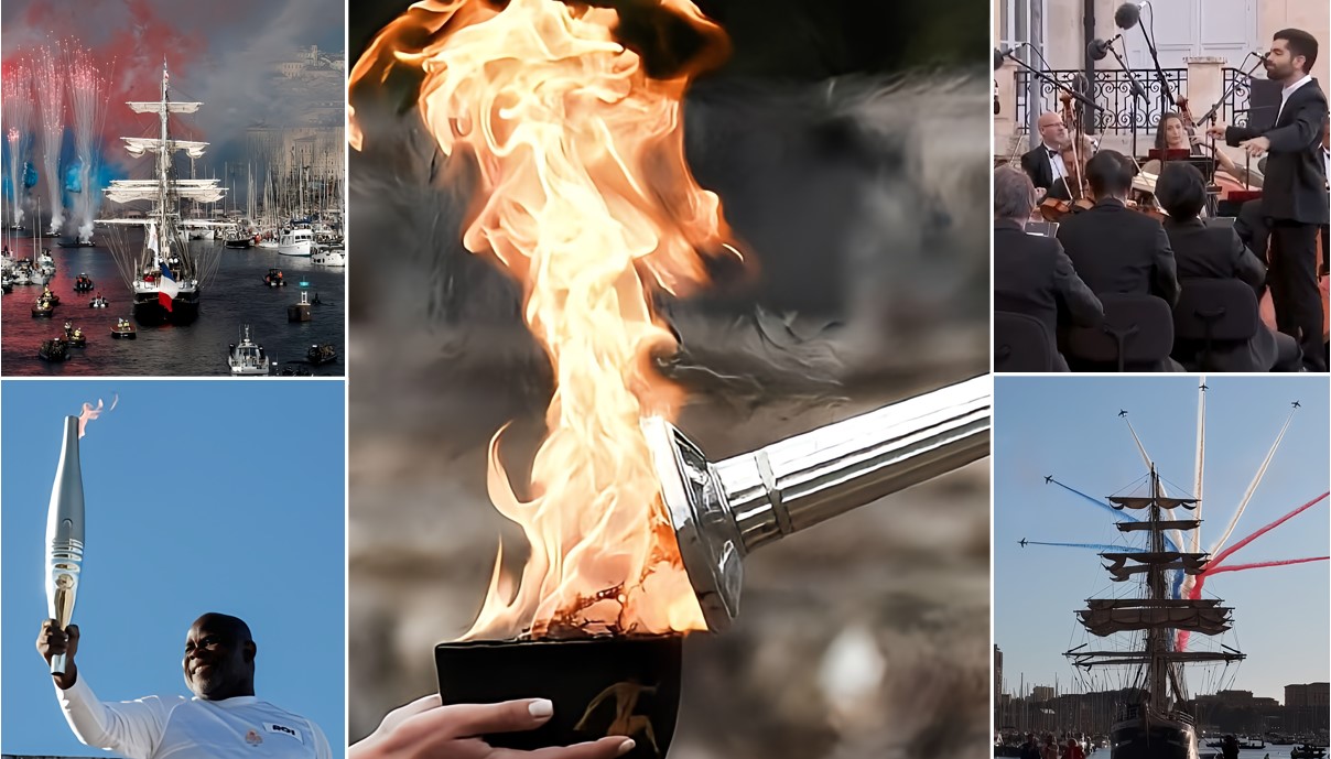 Retour sur l’arrivée de la Flamme Olympique à Marseille, sur le thème musical officiel des Jeux, “Parade”