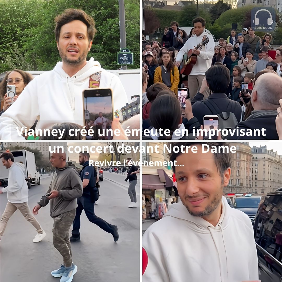 Vianney improvise un concert dans la rue, devant Notre Dame. L’attroupement formé l’oblige à abréger…
